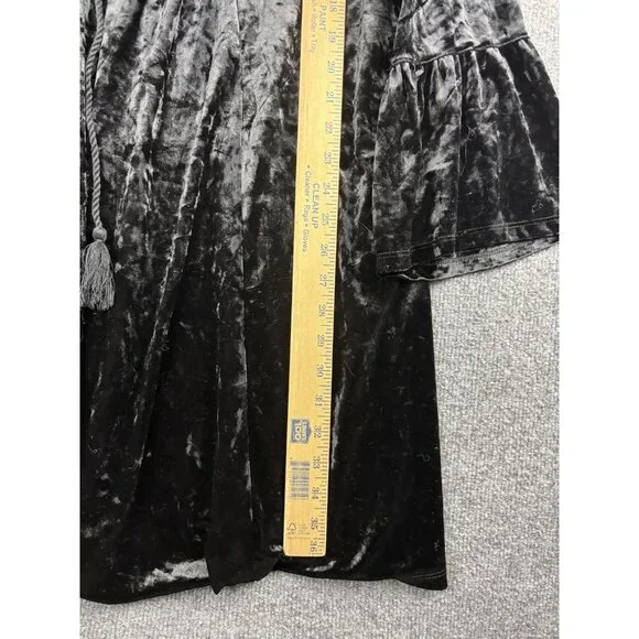 Torrid Dress Womens 1X Black Velvet Long Sleeve Boho Tassel Tie 14-16 - Picture 5 of 7
